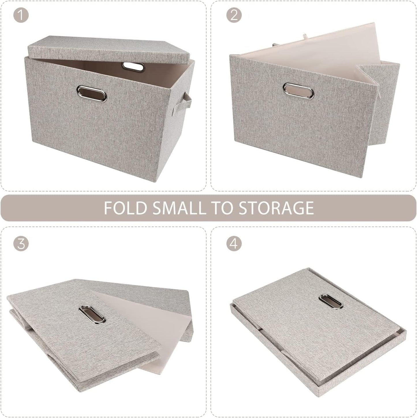 Large 17" 36 Quart Collapsible Stackable Storage Bins with Lids, 5 Packs Beige Linen Fabric Closet