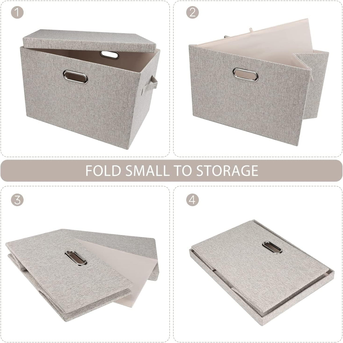 Large 17" 36 Quart Collapsible Stackable Storage Bins with Lids, 5 Packs Beige Linen Fabric Closet