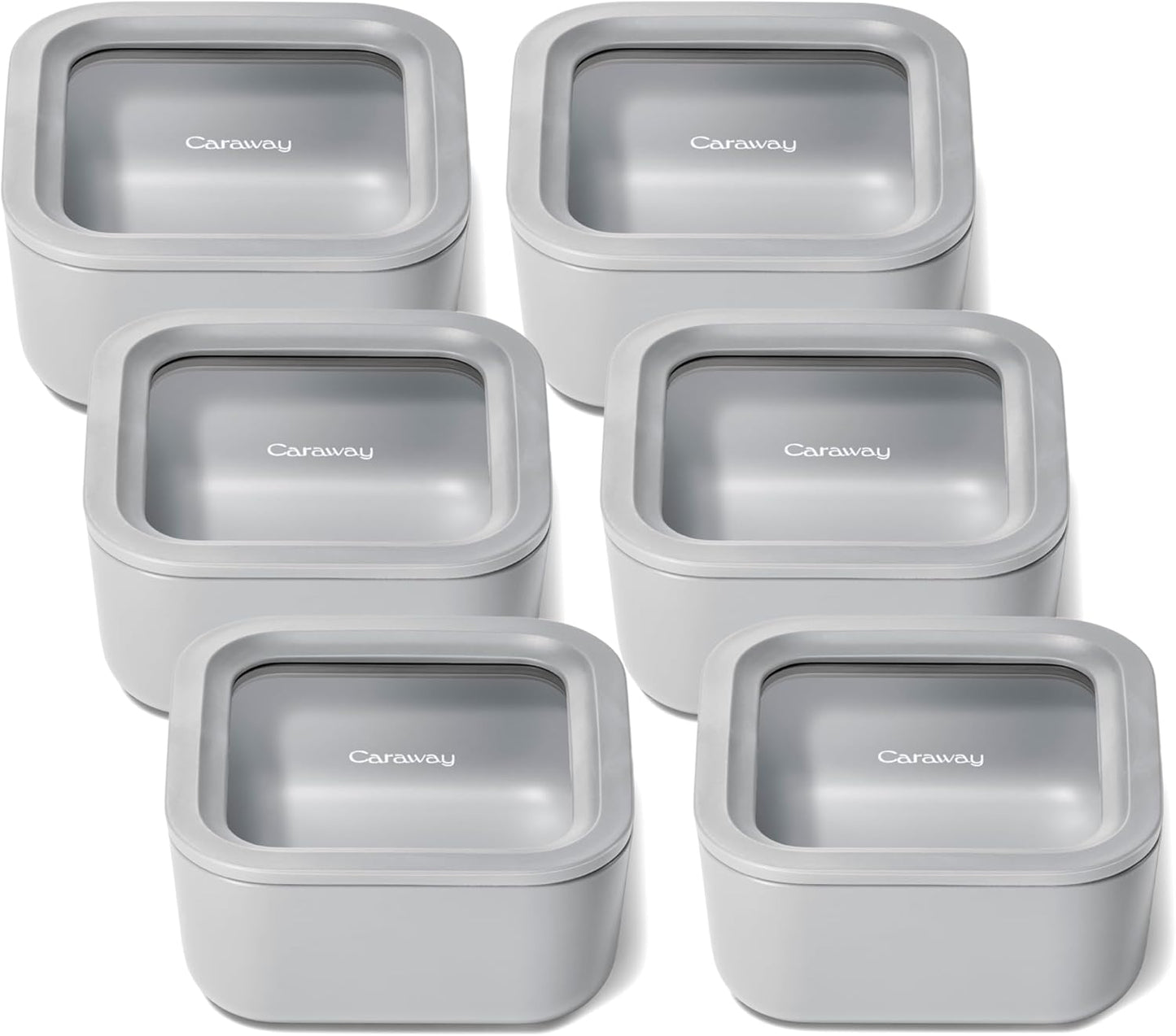 Caraway 6pc Glass Food Storage Set – 4.4 Cup Food Containers (6) - Ceramic Coated - Non Toxic, Non