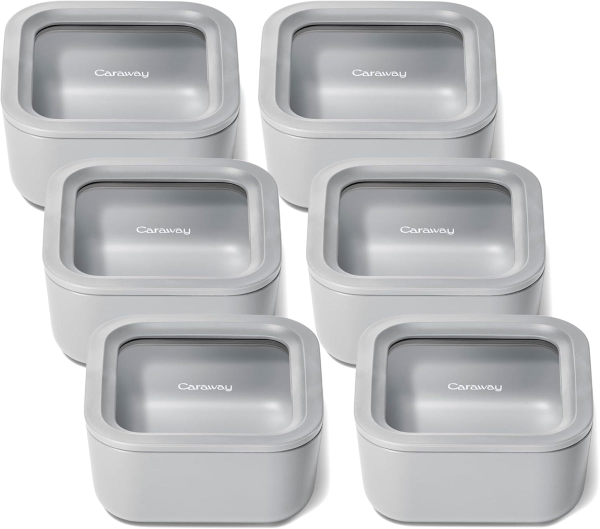 Caraway 6pc Glass Food Storage Set – 4.4 Cup Food Containers (6) - Ceramic Coated - Non Toxic, Non