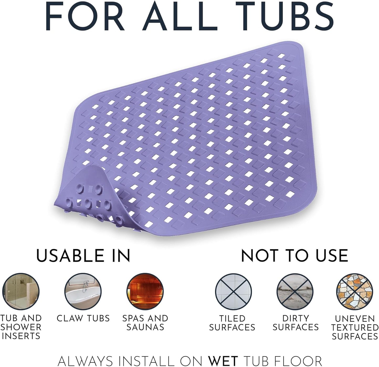 Homerella Anti Slip Shower Mat | Anti Mold Non Slip Bathtub Mat for Inside Shower | Square Floor