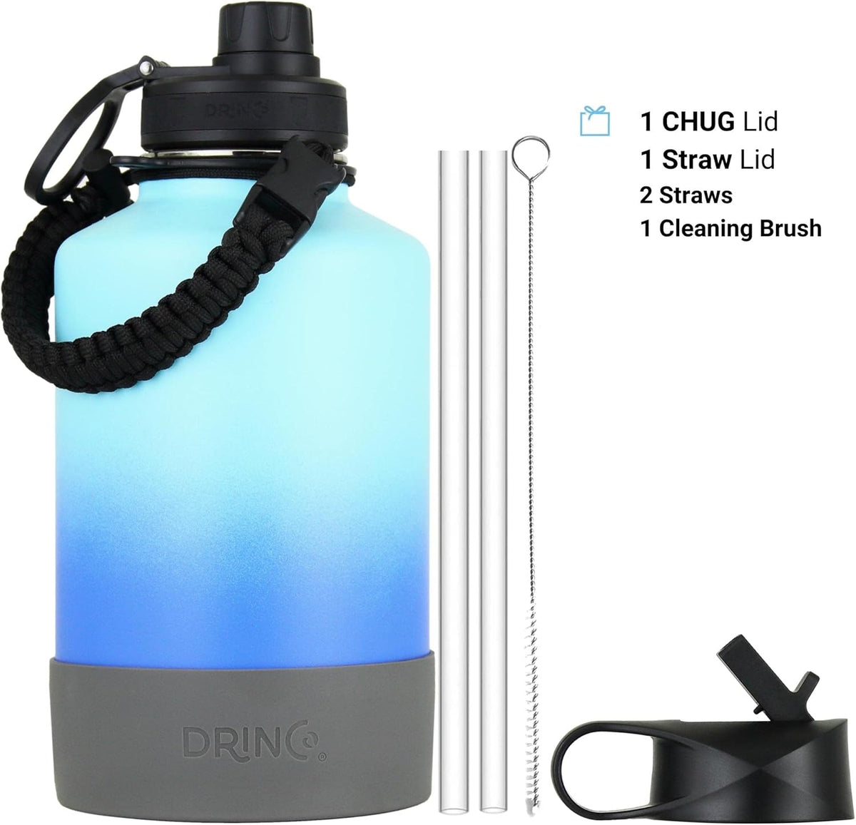 DRINCO Stainless Steel Water Bottle Spout Lid Vacuum Insulated Double Wall Water Bottle(64oz 40oz