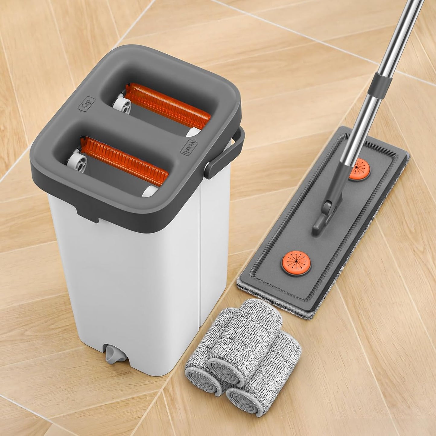 MOPALL Mop and Bucket with Wringer Set for Home, Hands-Free Flat Mop and Bucket Set for Floor