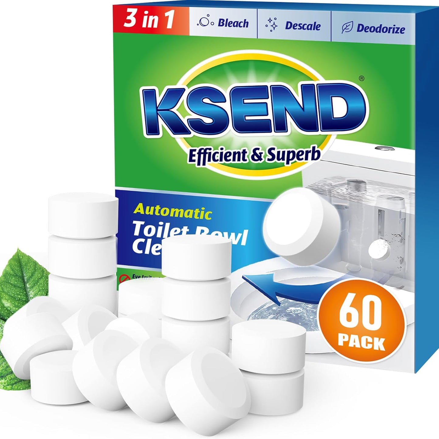 Toilet Bowl Cleaner Tablets - 60 PCS Automatic Bleach Toilet Cleaner Tablets, Slow-Releasing