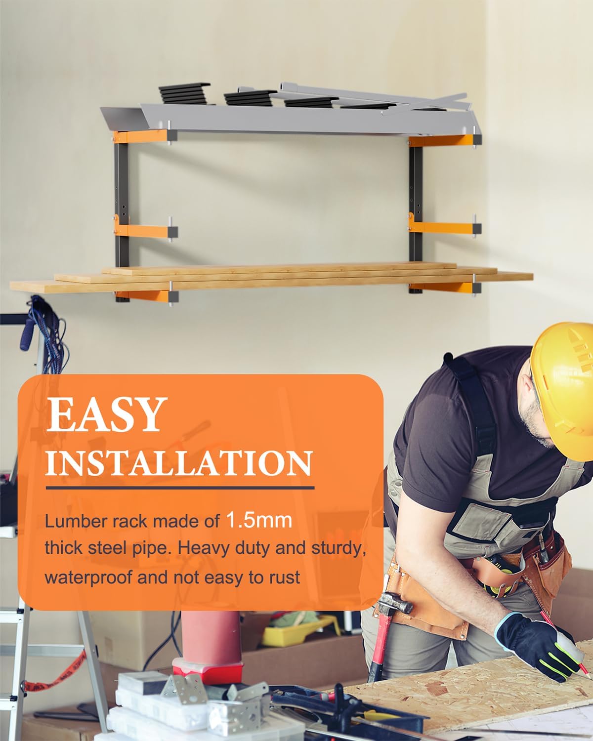 Lumber Storage Rack Wall-Mounted Lumber Racks Heavy Duty Wood Storage Rack with 6-Level Holds Up