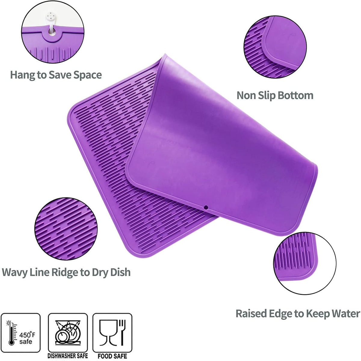Silicone Dish Drying Mat for Multiple Usage,Easy clean,Eco-friendly,Heat-resistant Silicone Mat for