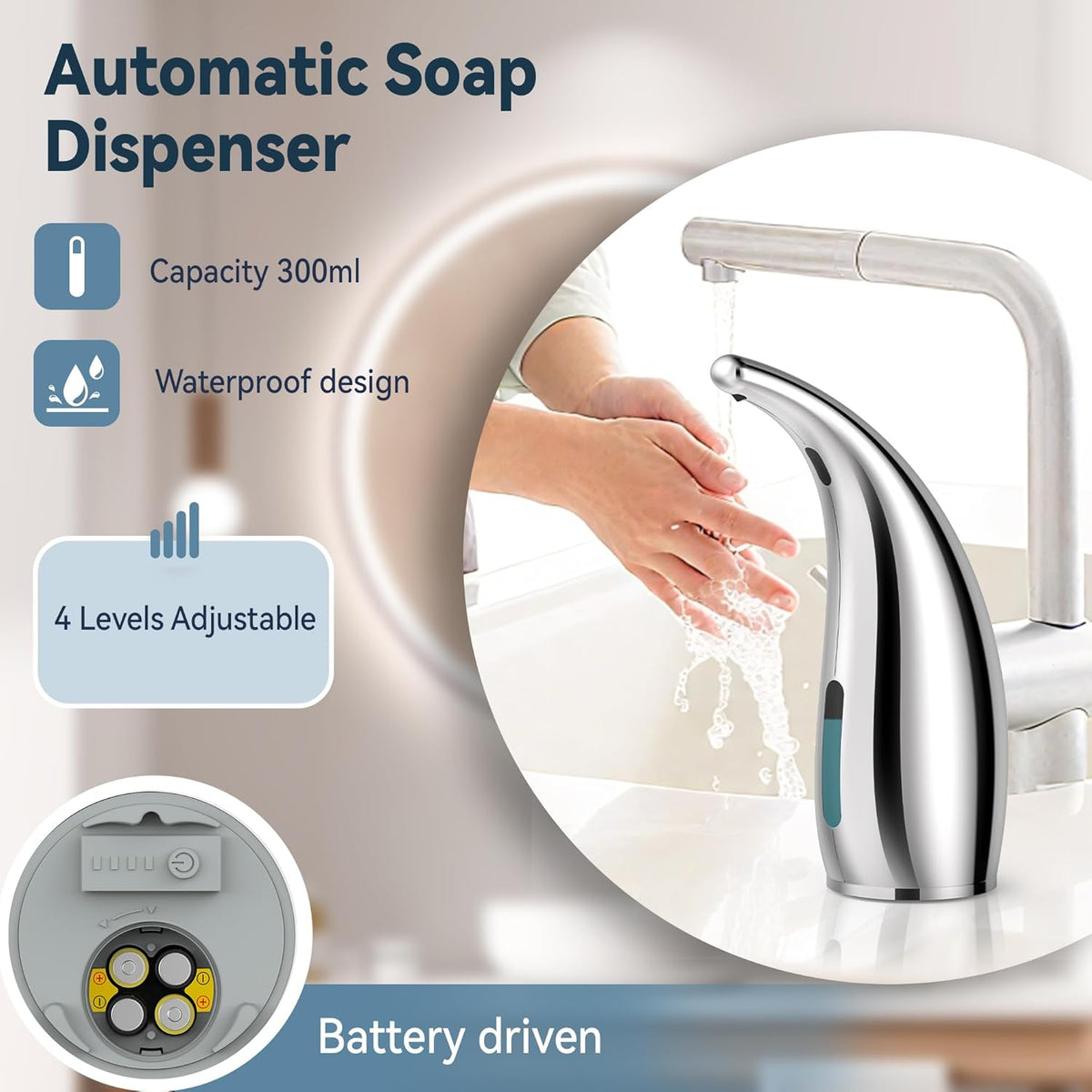 Automatic Soap Dispenser with Infrared Sensor - Adjustable 4-Level Touchless Hand Soap for Kitchen
