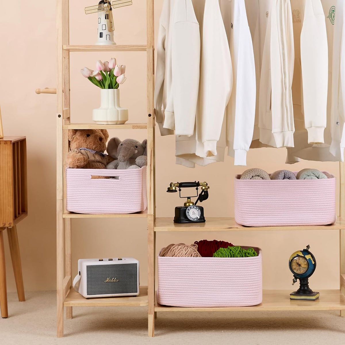 Large Storage Baskets for Shelves, Closet Organizers Bins for Clothes Blanket Towels, Baby Nursery