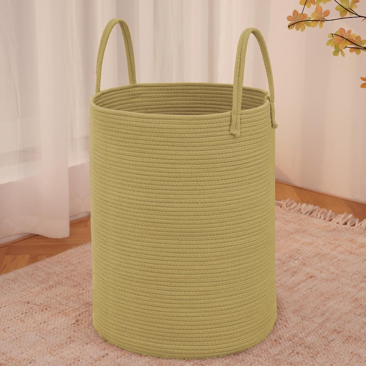 Large Woven Laundry Basket Hamper,60L Cotton Rope Storage Bin for Blankets,Toys and