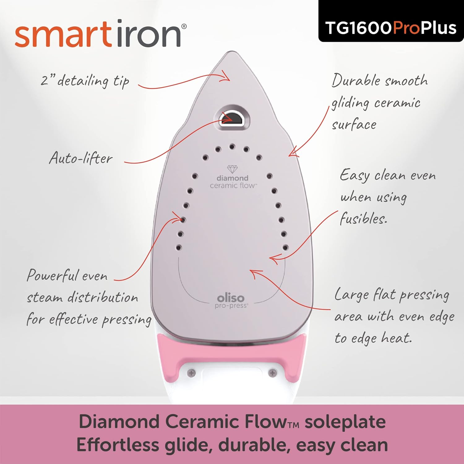oliso TG1600 ProPlus Smart Iron with Auto-Lift – 1800 Watt Steam Iron for Clothes, Sewing, Quilting