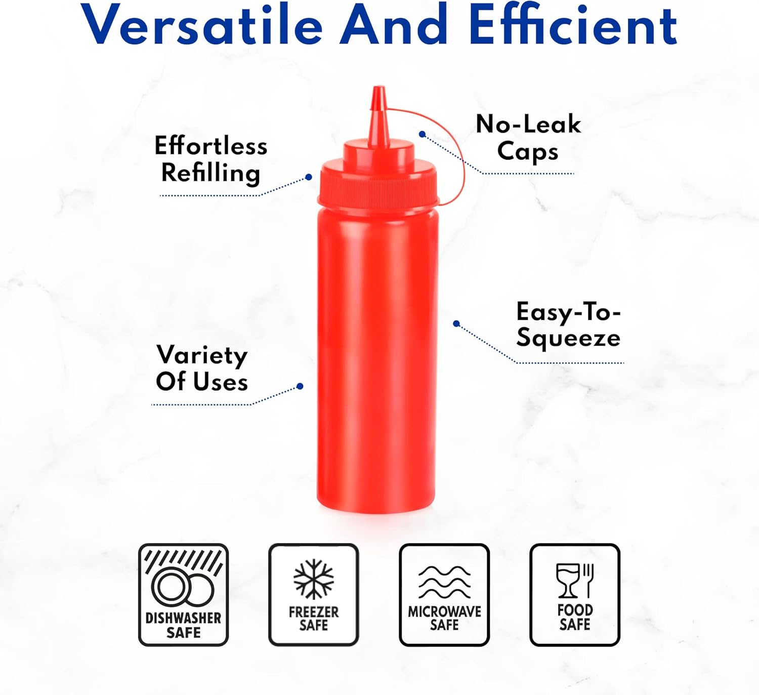 New Star Foodservice 26375 Squeeze Bottles, Plastic, 24 oz, Red, Pack of 6