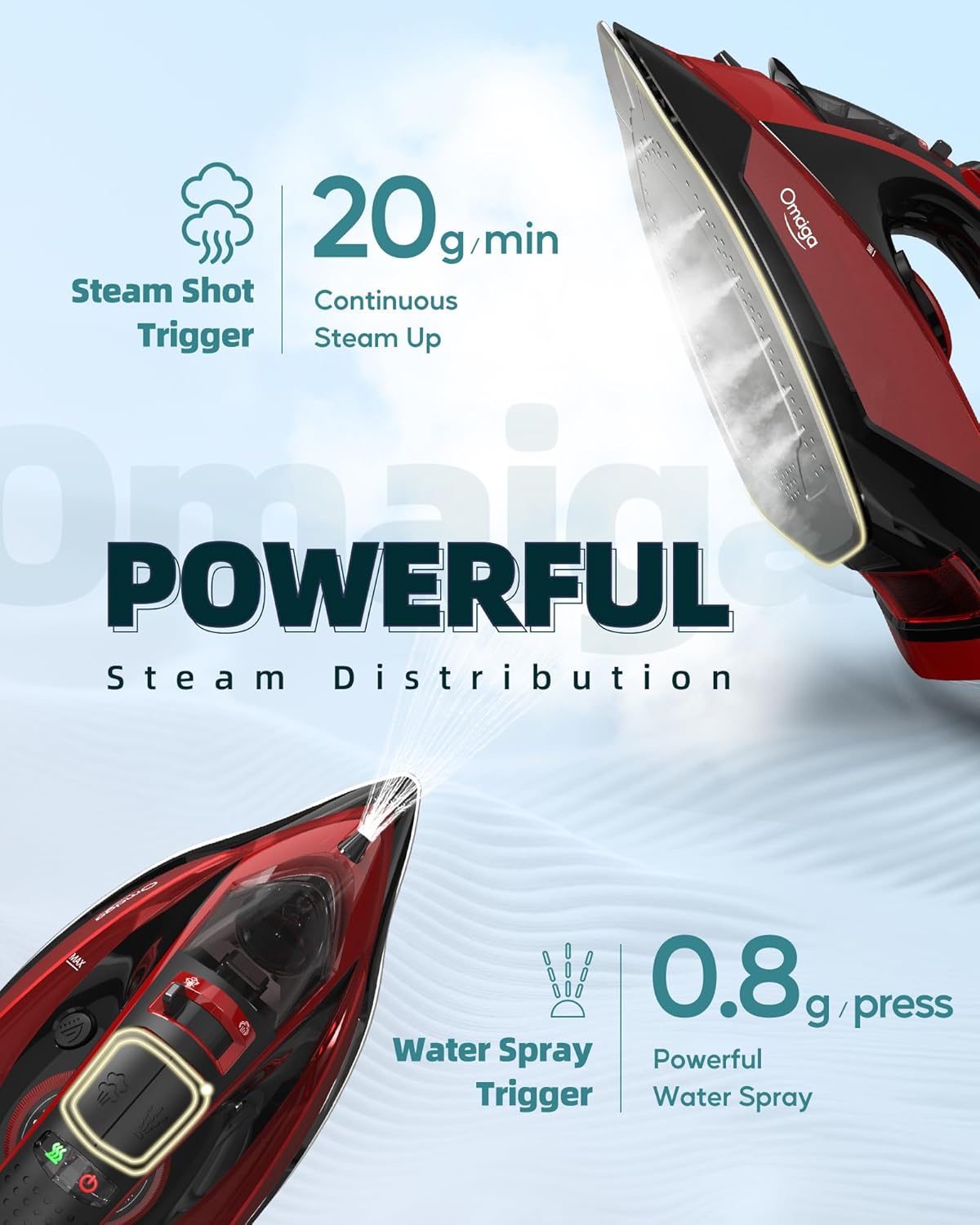 Cordless Iron for Clothes - 1500W Steam Iron with Non-Stick Ceramic Soleplate, Rapid Heating, Auto