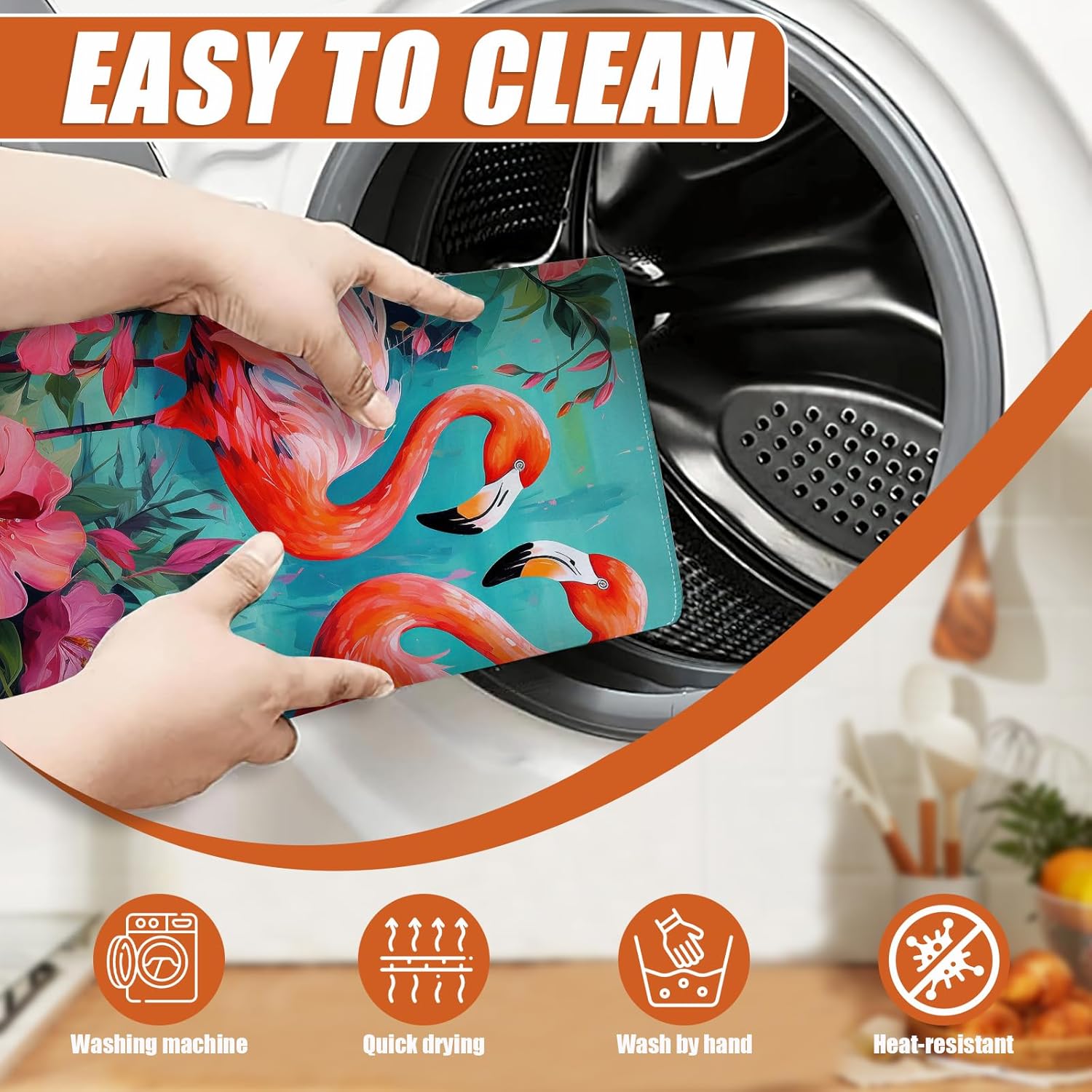 Tropical Flower Flamingo Dish Drying Mat for Kitchen Counter Microfiber Absorbent Dish Kitchen