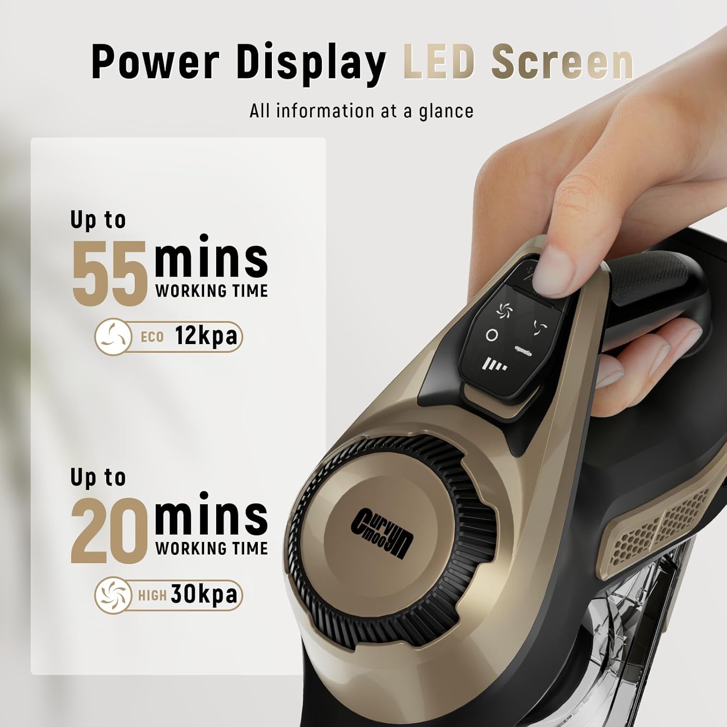 Cordless Vacuum Cleaner, 30Kpa Home Stick Vacuum, Smart Display & 1.5L Dust Cup, 55mins Max