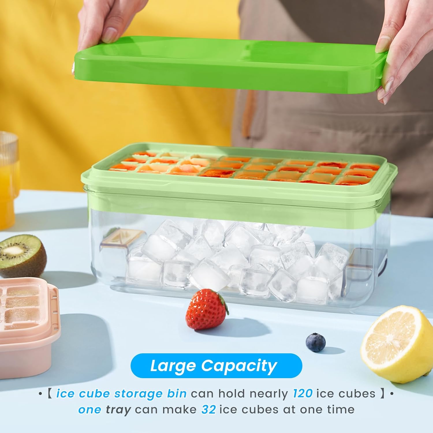 Ice Cube Tray with Lid and Bin, 32 pcs Ice Cubes Molds, Ice Trays for Freezer, Ice Cube Tray Mold