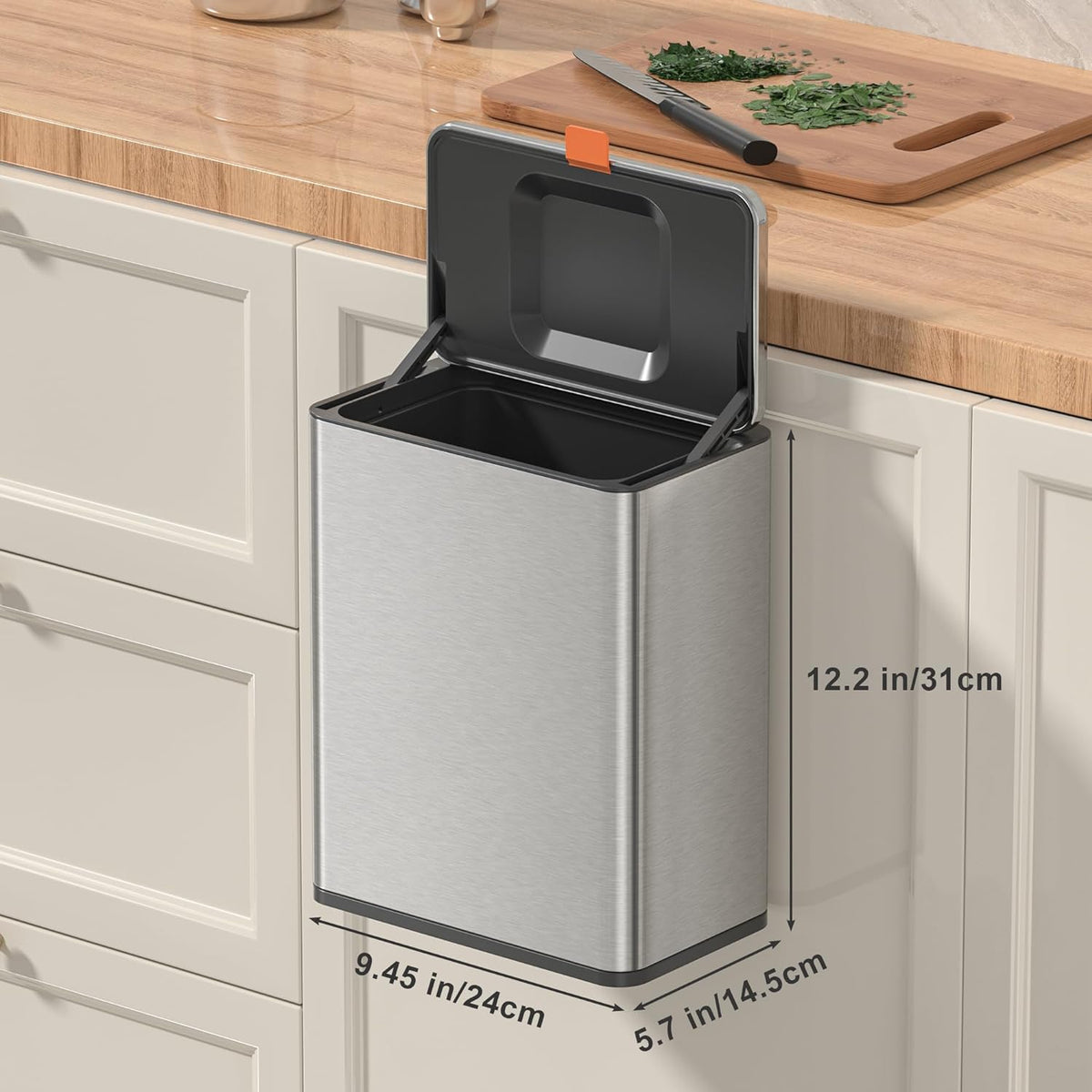 Mbillion Kitchen Compost Bin Hanging Trash Can with Lid 2.1 Gallon Stainless Steel Garbage Can for