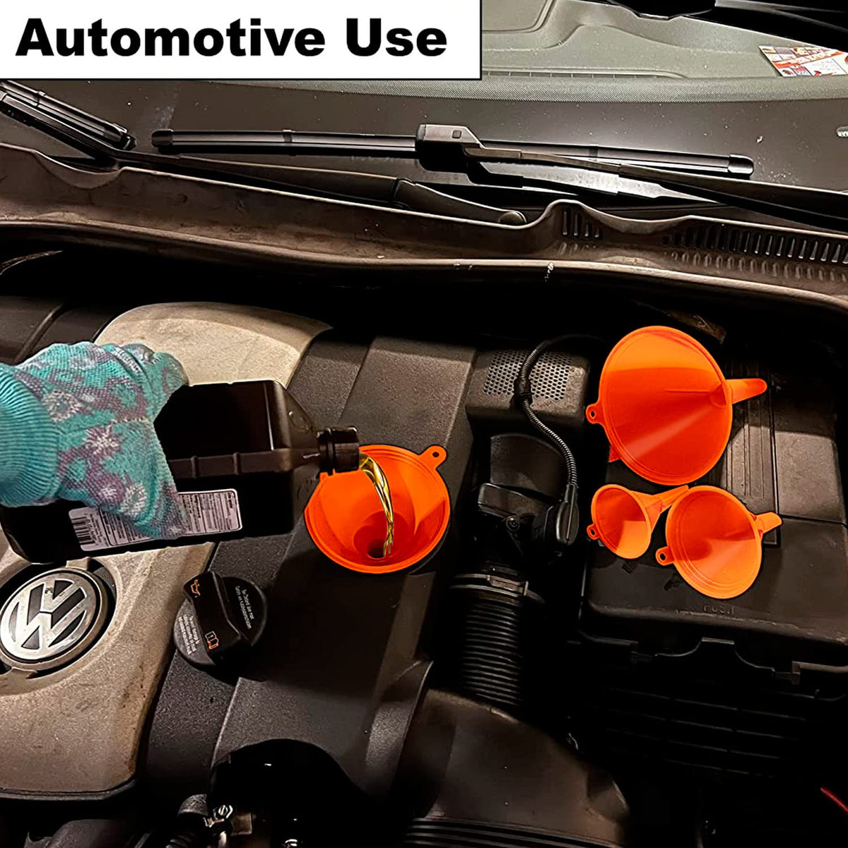 Oil Funnel Set (Orange, 4-Pack) – Plastic Funnels for Automotive Use – Funnels for Kitchen Use