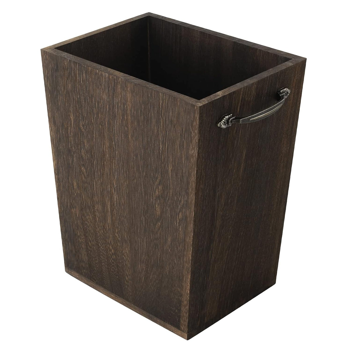 Trash Can Wastebasket Wood Garbage Container Bin with Built-in Double Metal Handles for Office