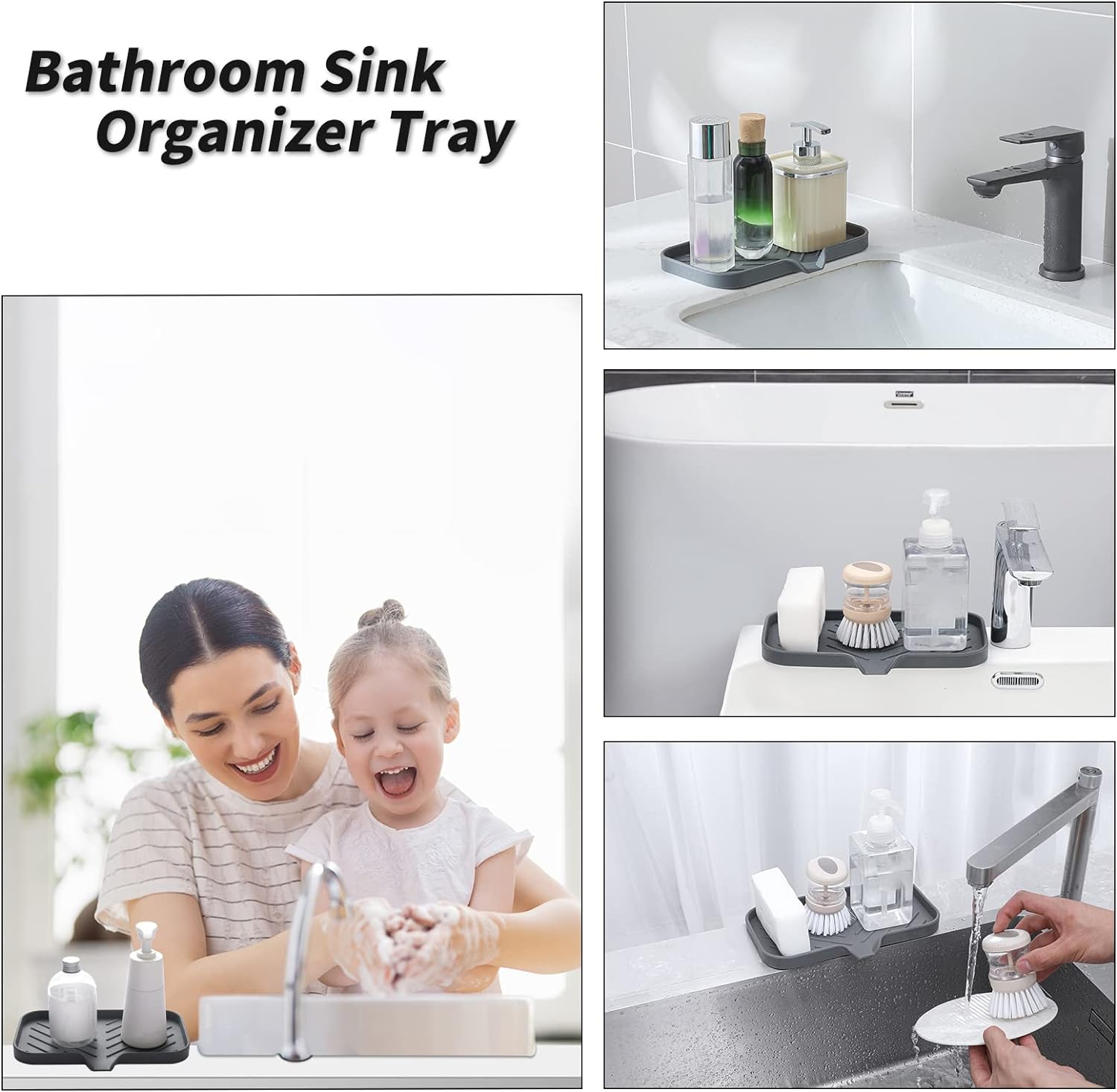 Silicone Bathroom Soap Dishes with Drain Spout-Bathroom and Kitchen Sink Organizer,Sponge
