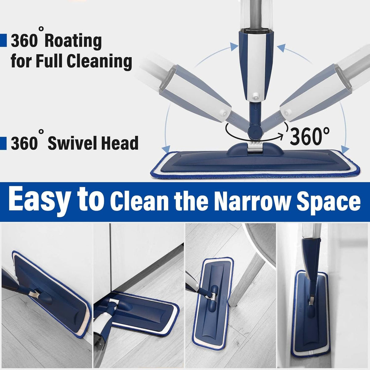 Mops for Floor Cleaning Wet Spray Mop with 14 oz Refillable Bottle and 3 Washable Microfiber Pads