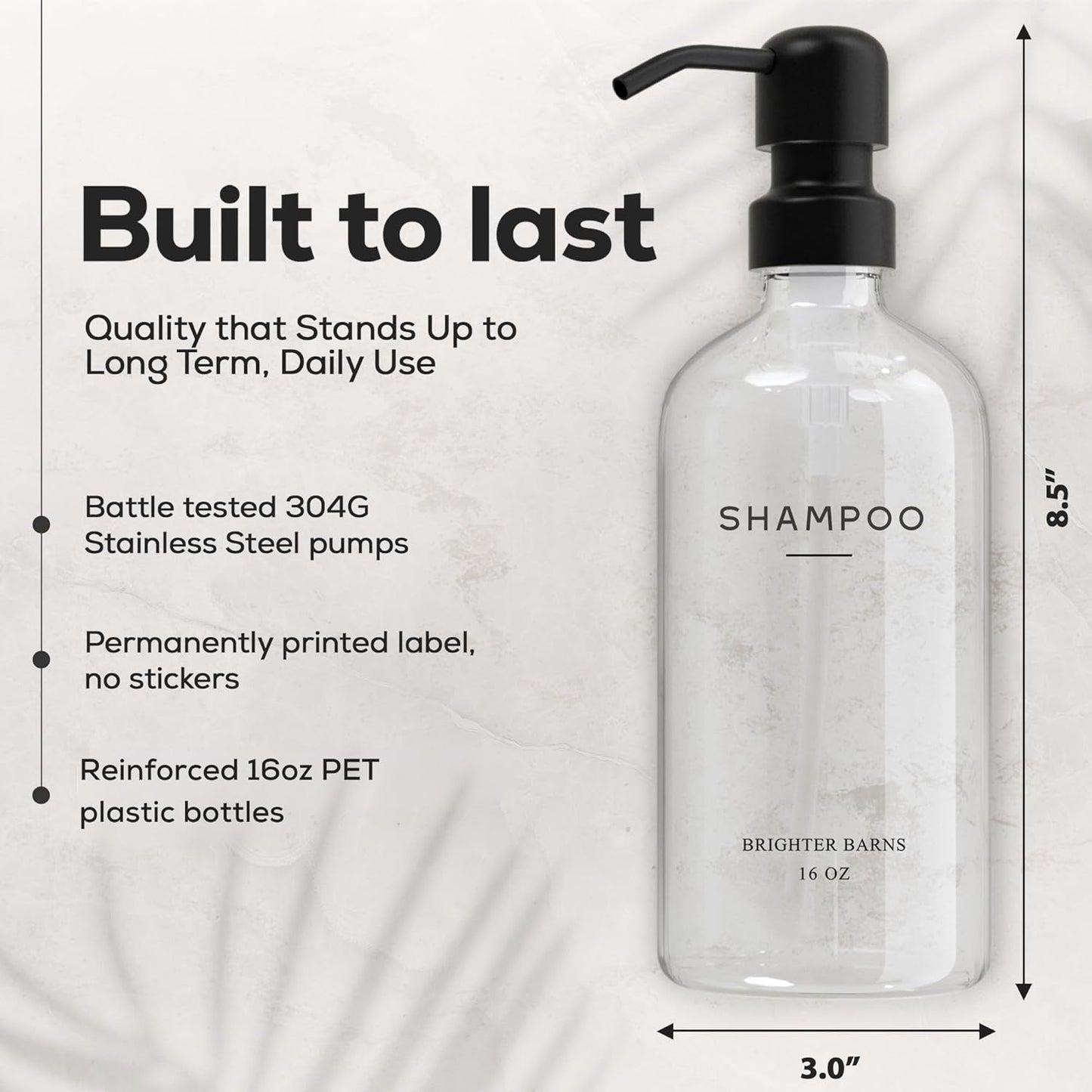 Clear Shampoo and Conditioner Dispenser Set by Brighter Barns - Body Wash, Shampoo Dispenser for