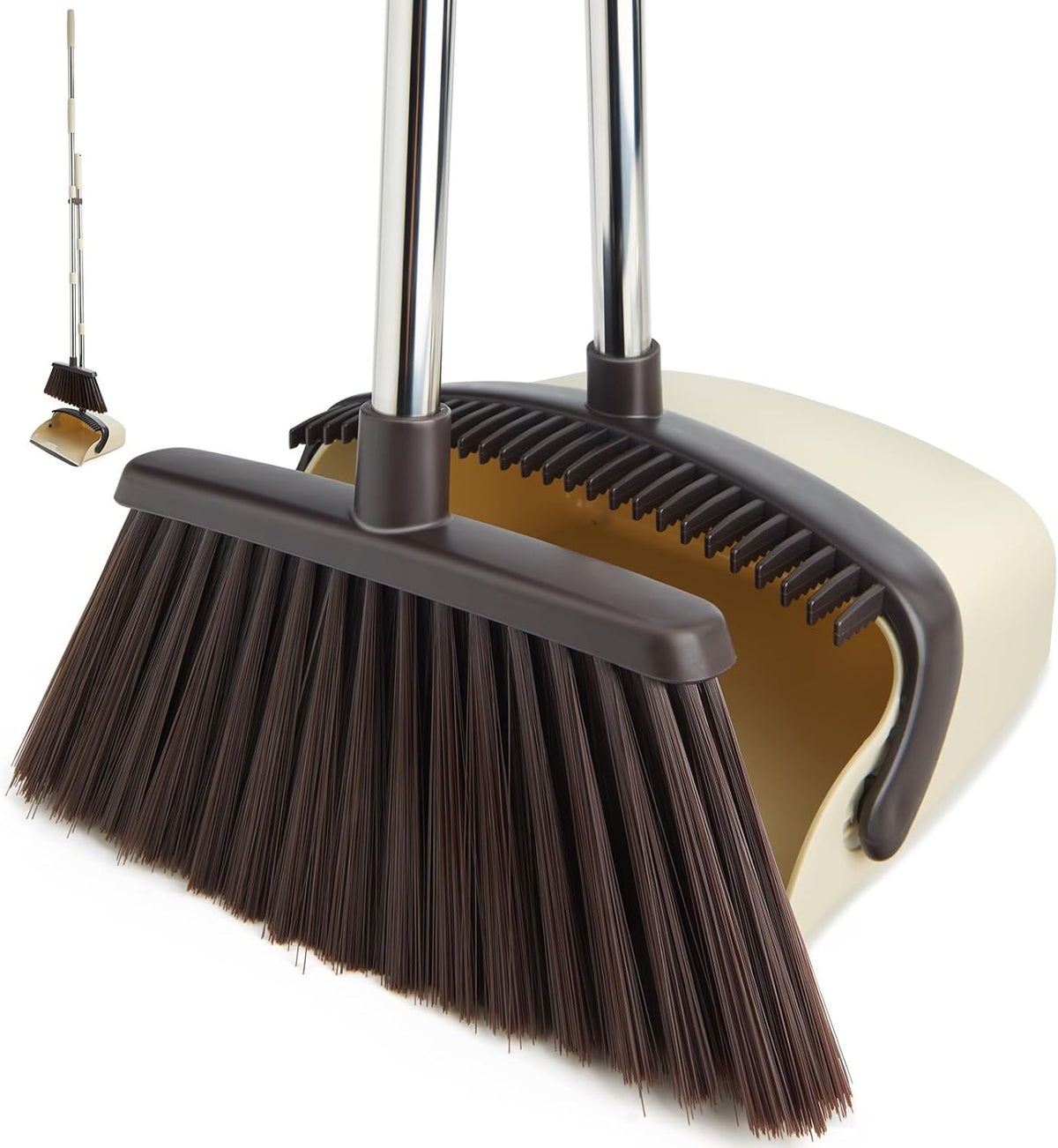 Broom and Dustpan Set with Long Handle, Heavy Dust Broom and Dustpan Combo for Home，Kitchen