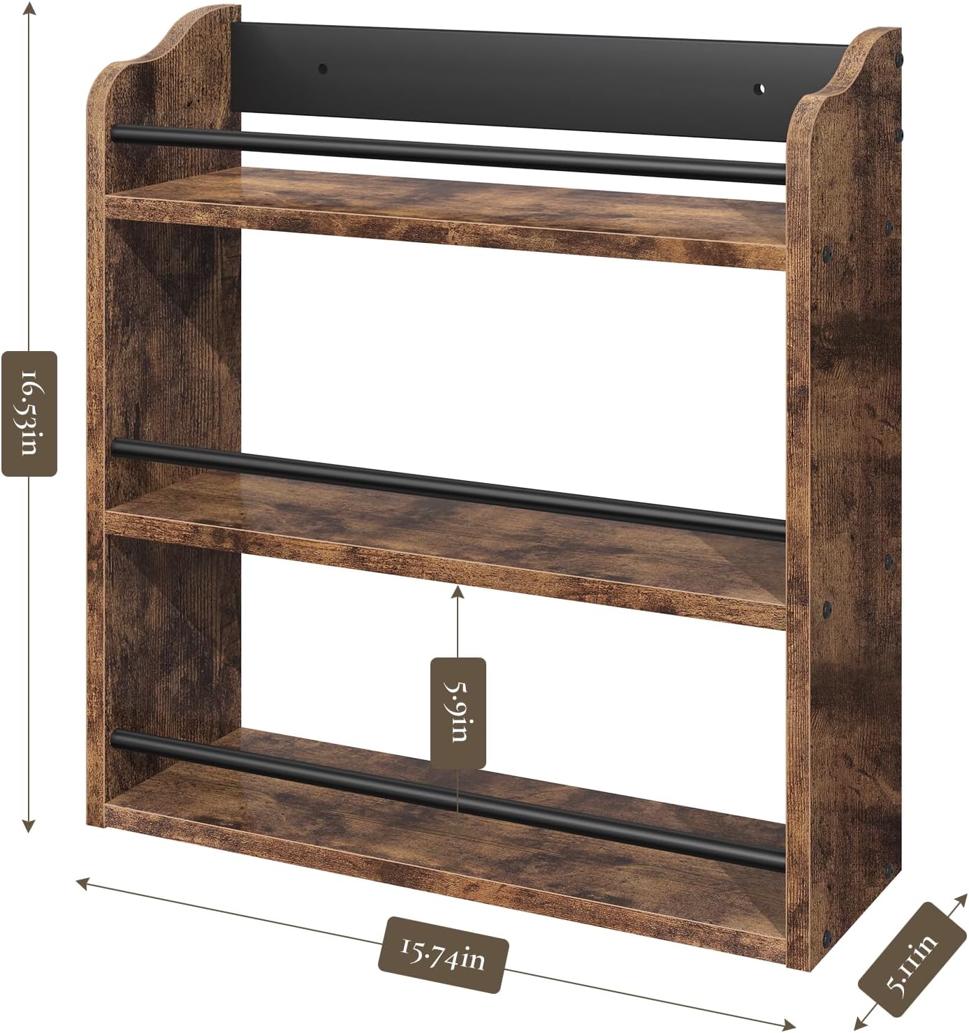 Spice Rack Wall Mounted, Wood 3 Tier Spice Rack for Countertop, Vertical Spice Organizer for Spice