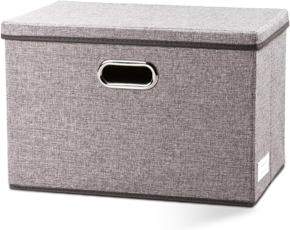 PRANDOM Large Foldable Storage Bin with Lid [1-Pack] Linen Fabric Decorative Storage Box Organizer