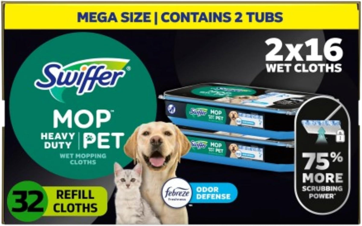 Swiffer Sweeper Pet Heavy Duty Multi-Surface Wet Cloth Refills for Floor Mopping and Cleaning