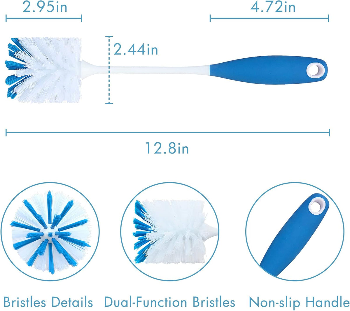 PHYEX 2 Pack Long Handle Bottle Scrubbing Brushes, Water Bottle Cleaner for Washing Glasswares