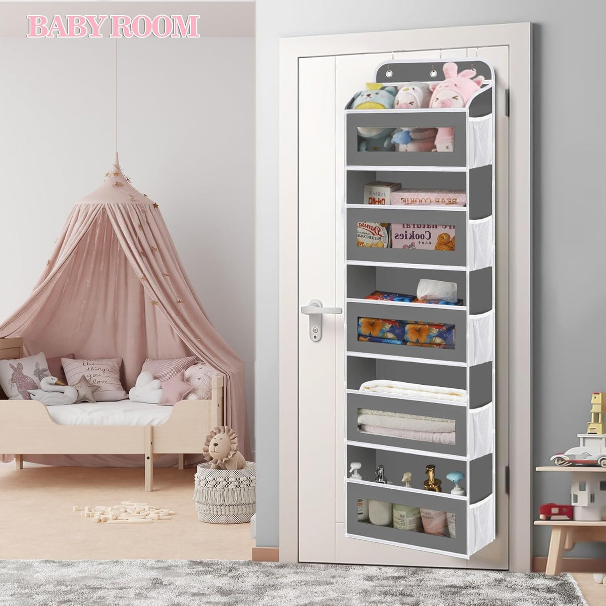 Over The Door Organizer, 5 Shelves Closet Door Hanging Organizer with 10 Mesh Pockets, Nursery