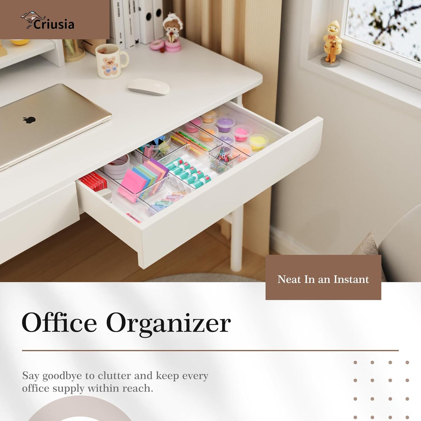 Criusia 11 PCS Clear Plastic Drawer Organizer Set - 5 Large Size Versatile Kitchen and Bathroom