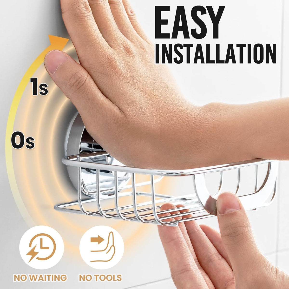 LEVERLOC Bar Soap Holder Dish with Hooks, Soap Tray Suction Cup Wall Mounted for Shower, Stainless
