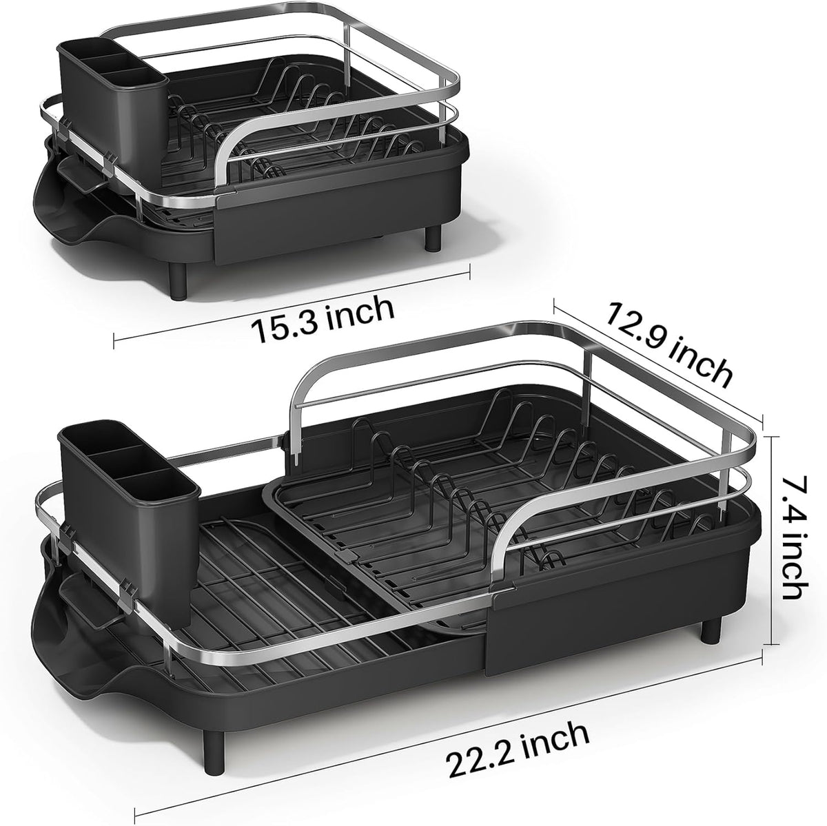 SAYZH Dish Drying Rack - Expandable Dish Rack for Kitchen Counter, Rust-Resistant Dish Drainer with