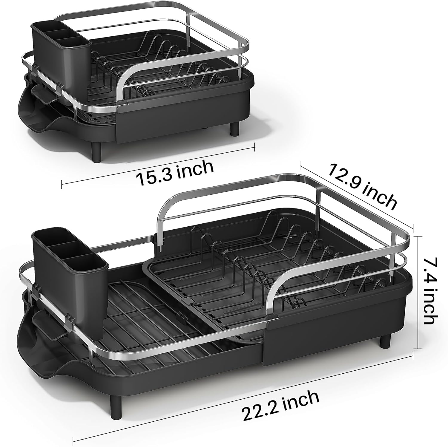 SAYZH Dish Drying Rack - Expandable Dish Rack for Kitchen Counter, Rust-Resistant Dish Drainer with