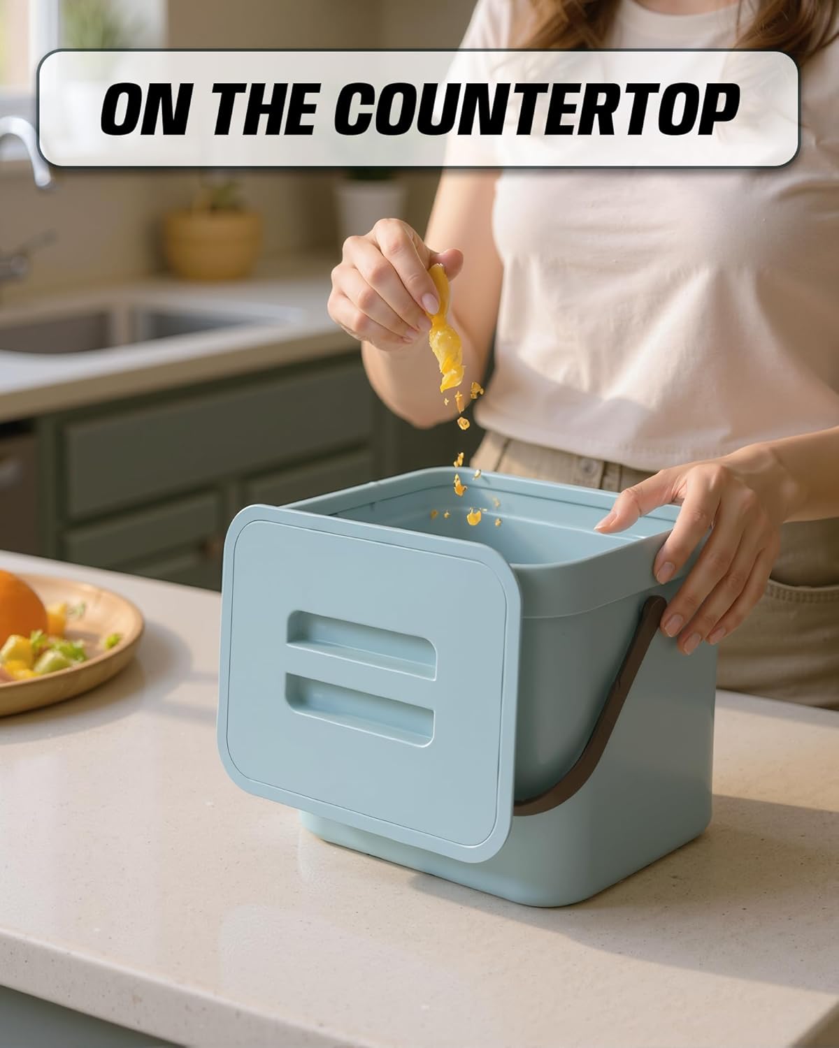 Kitchen Compost Bin - 1.8 Gallons Hanging Trash Can with Lid for Kitchen Cabinet Door, Under Sink