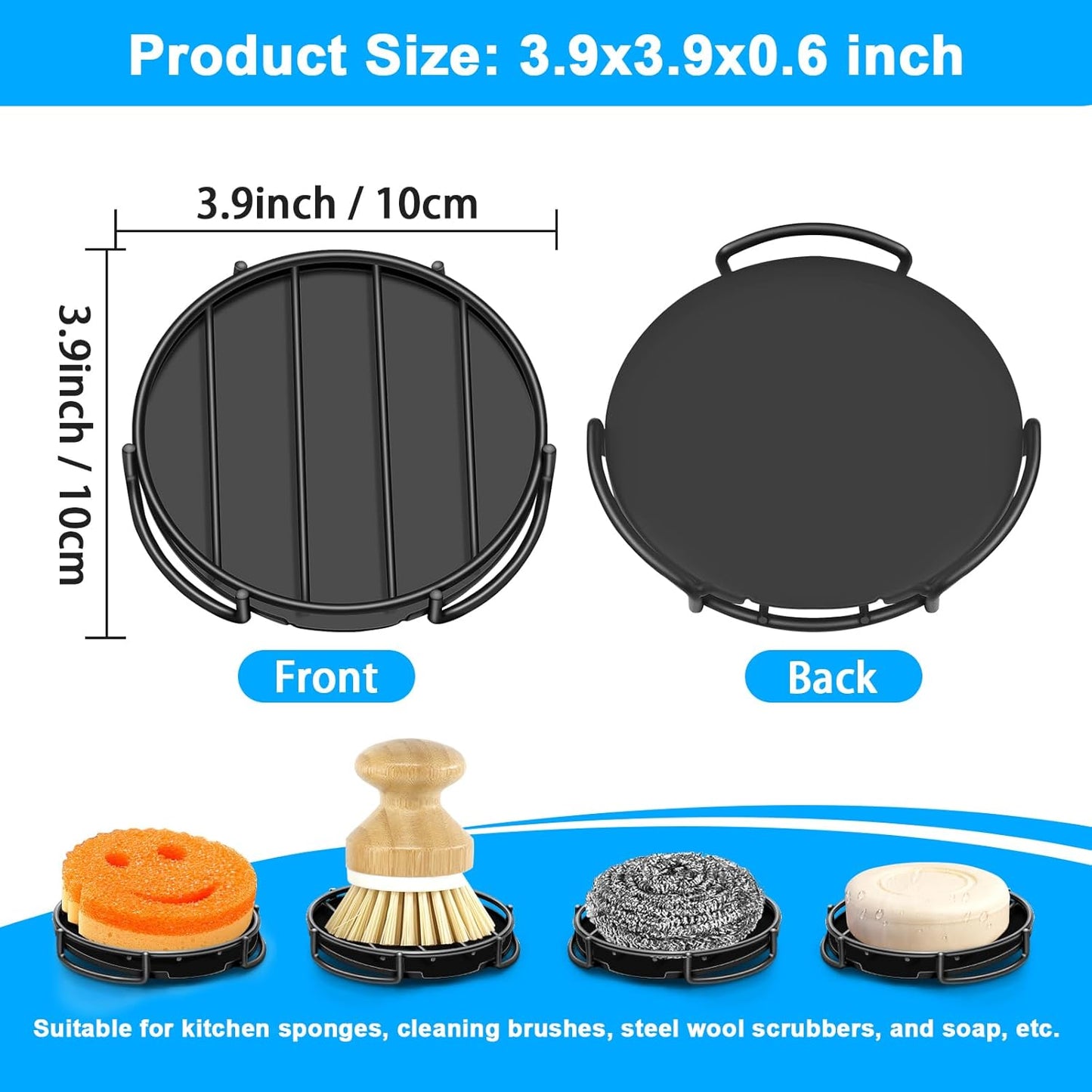 Stainless Steel Smiley Face Dish Sponge Holder, Black Sink Caddy for Kitchen Countertop, Soap Bar