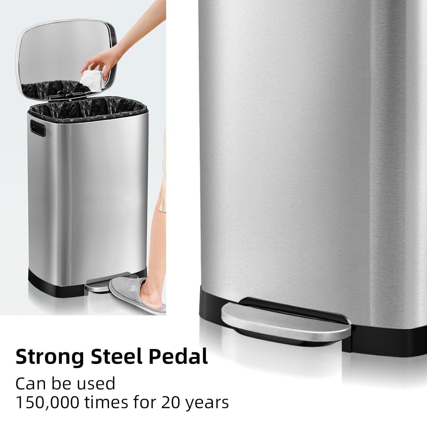 13 Gallon Trash Can with Lid, 50L Fingerprint Proof Stainless Steel Kitchen Trash Can with