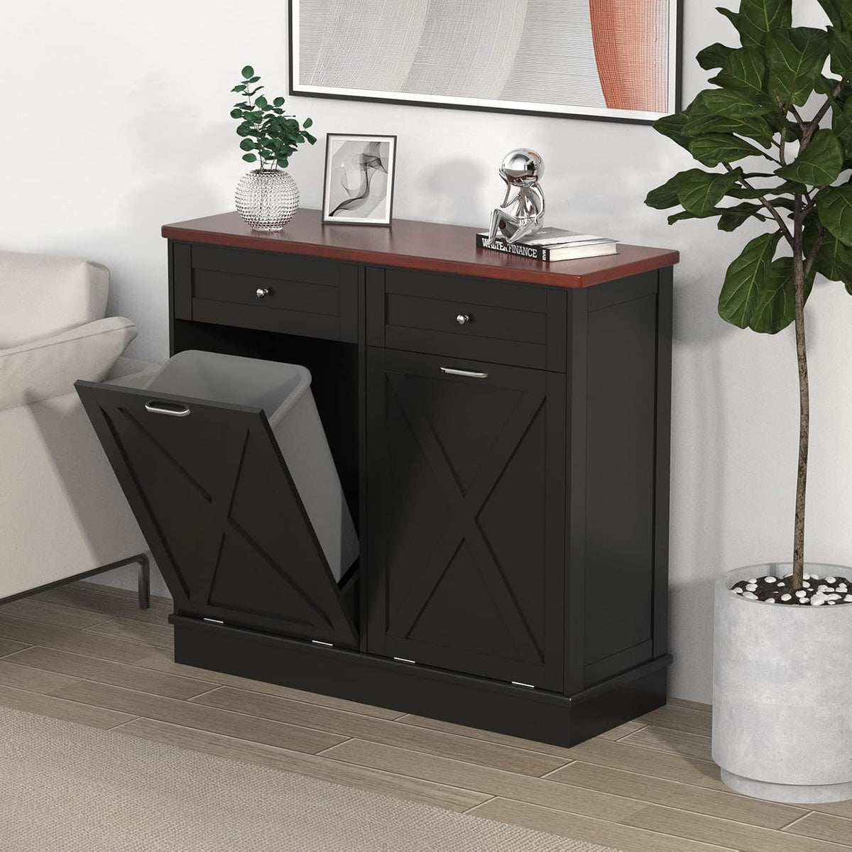 Betterhood Double Tilt Out Trash Cabinet 20 Gallon Wooden Free Standing Laundry Sorter