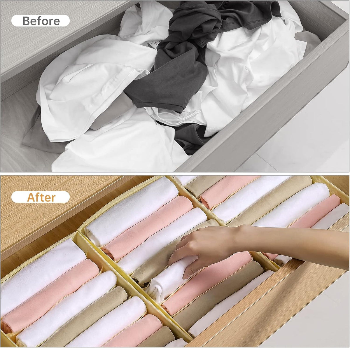 4 Packs T-shirt Drawer Organizers for Clothing,8 Grids Compartment Wardrobe Storage Box, Washable