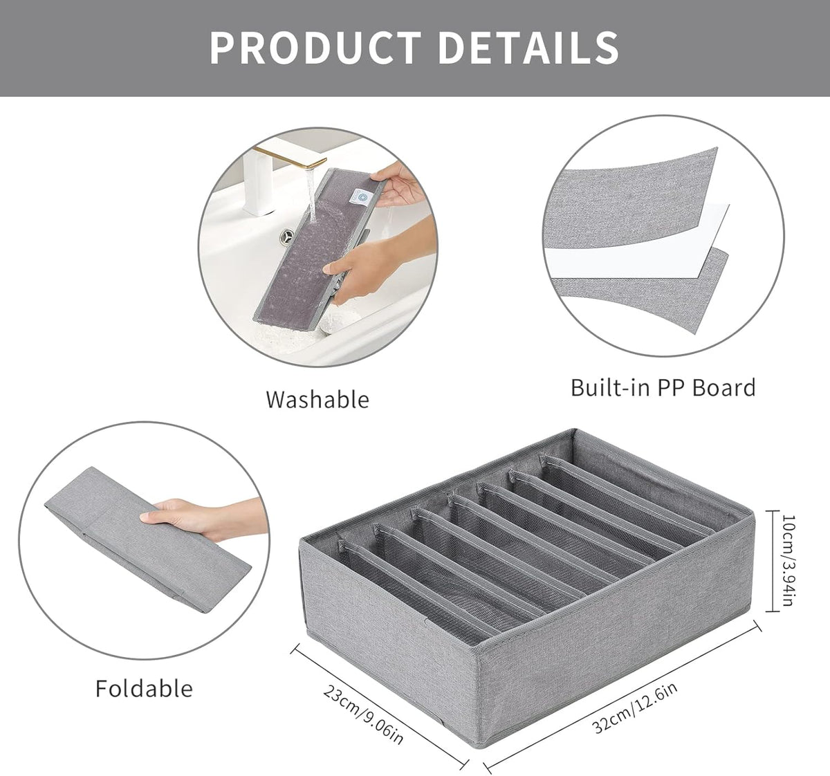 Qozary 4 Pack Drawer Organizers for Clothing, 8 Grids Foldable Closet Organizers and Storage Bins