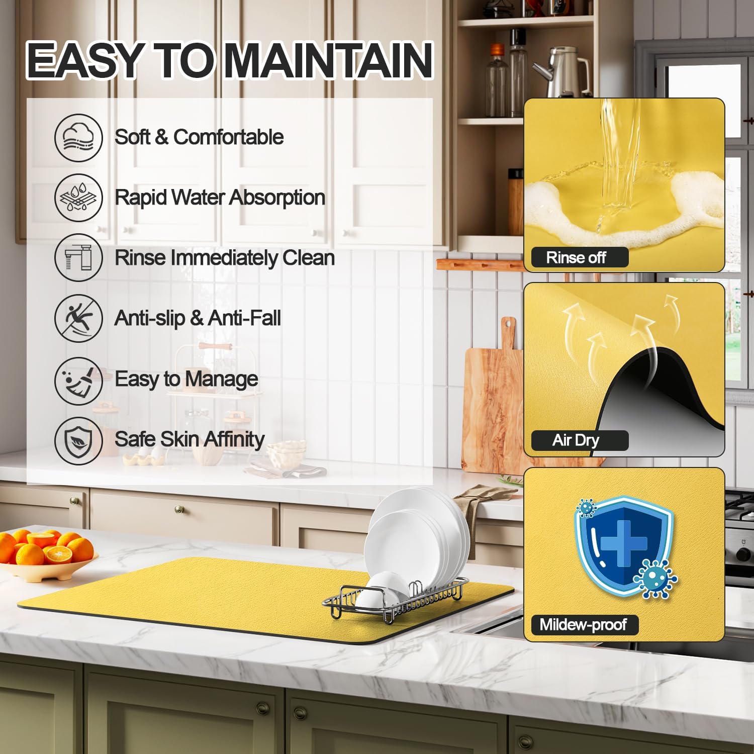 Dish Drying Mat for Kitchen Counter | Coffee Bar Mat for Countertops | Heat Resistant Drainer Mat
