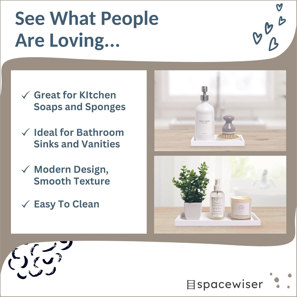 Countertop and Vanity Tray - 2 PC (11” and 7”) Shatterproof Silicone Kitchen and Bathroom Trays for