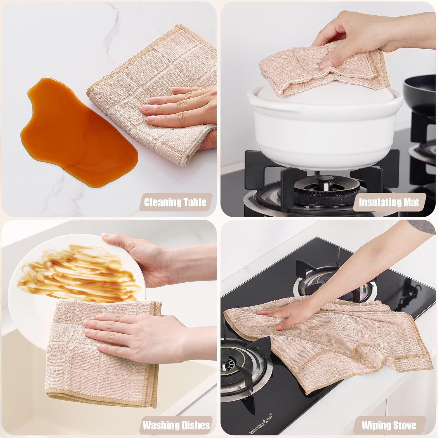 Homaxy Microfiber Kitchen Towels and Dishcloths Set, 12 Pack Soft and Absorbent Dish Hand Towels