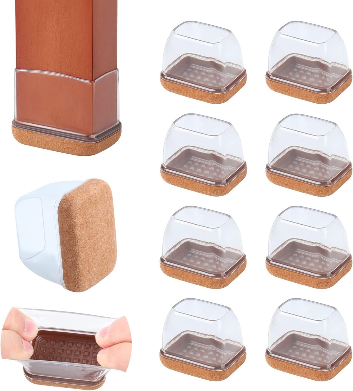 Ezprotekt 8 Pcs Rectangle Clear Silicone Chair Leg Floor Protectors, Rectangle Felt Furniture Pads