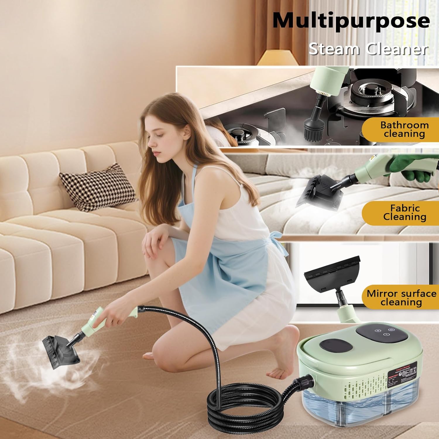 Steam Cleaner, 15s Heat-Up, 6-Level Adjustable Handle, High Pressure Steamer for Cleaning with 11