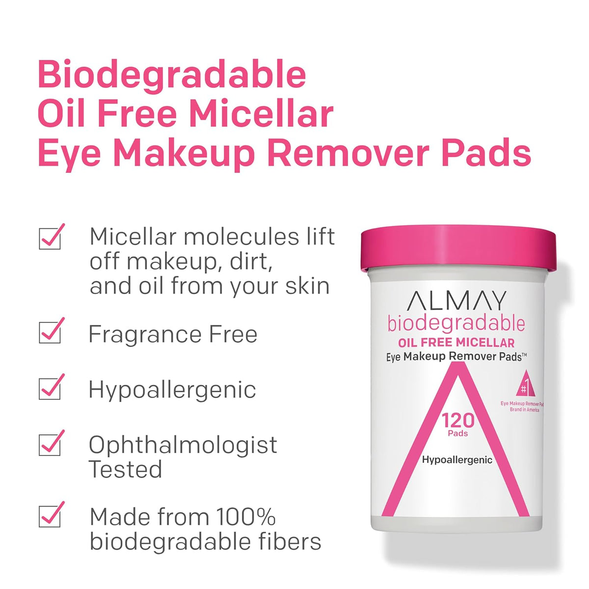 Almay Biodegradable Makeup Remover Pads, Micellar Gentle, Hypoallergenic, Fragrance-Free