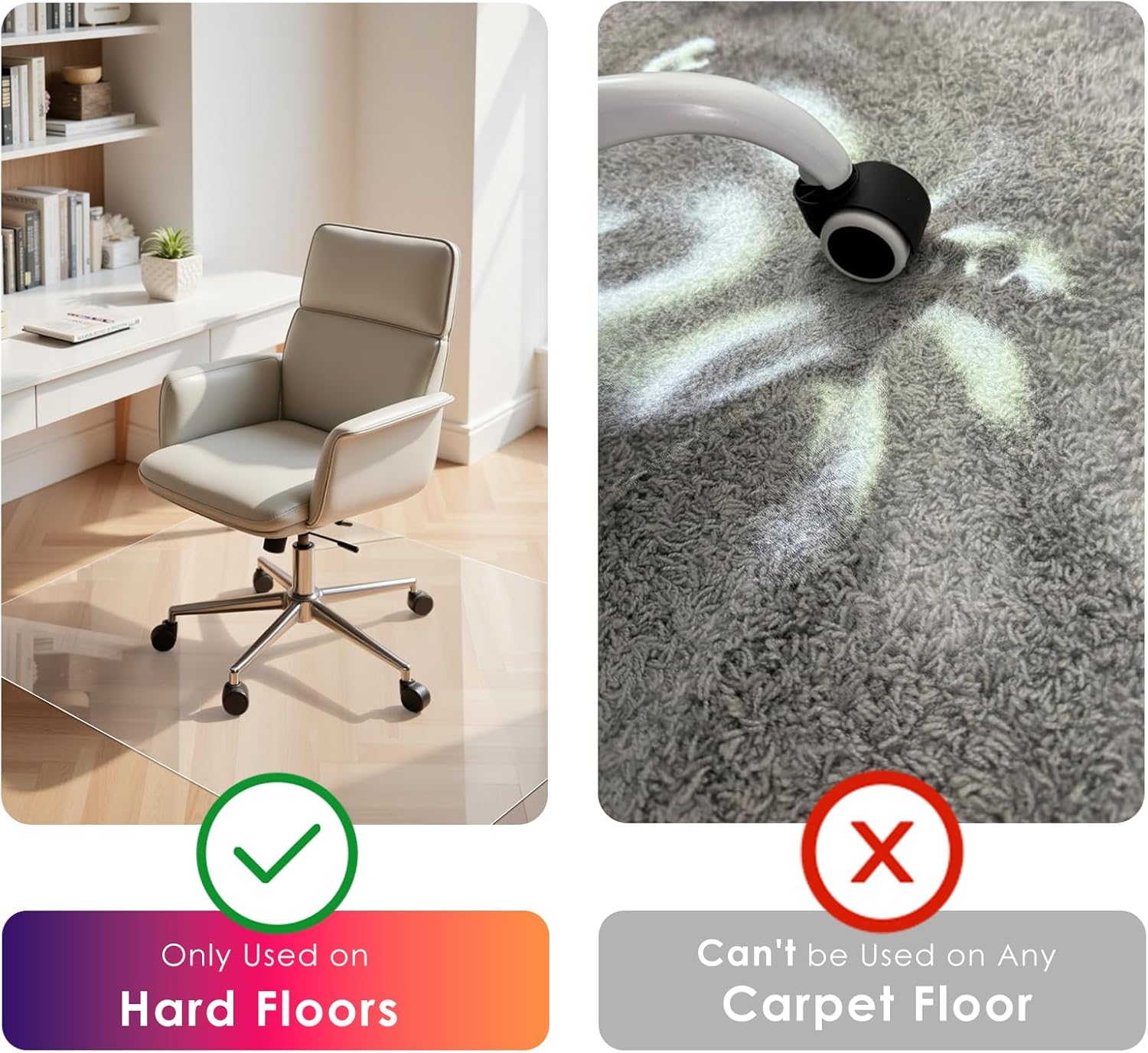 Kuyal Clear Chair mat for Hardwood Floor 51 x 63 inches Transparent Floor Mats Wood/Tile Protection