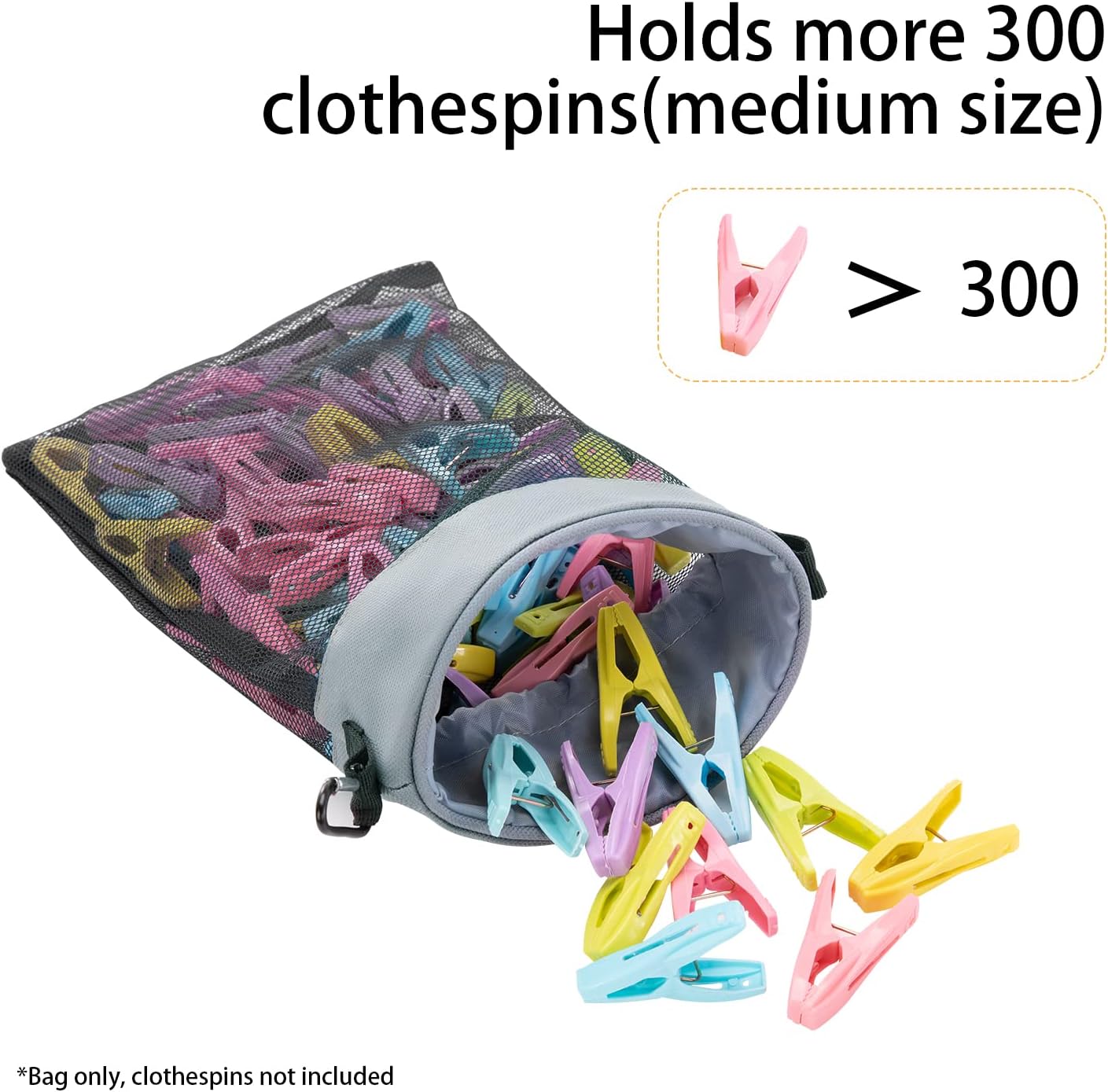 Mesh Clothespin Bag with Hooks Hanging Clothes Pin Bag with Drawstring Closure Clothespin Holder