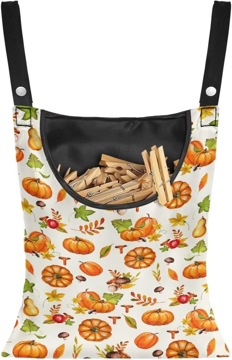 Pumpkin Print Clothespin Bag with Hanging Rope Space-Saving Clothespin Storage Organizer Waterproof